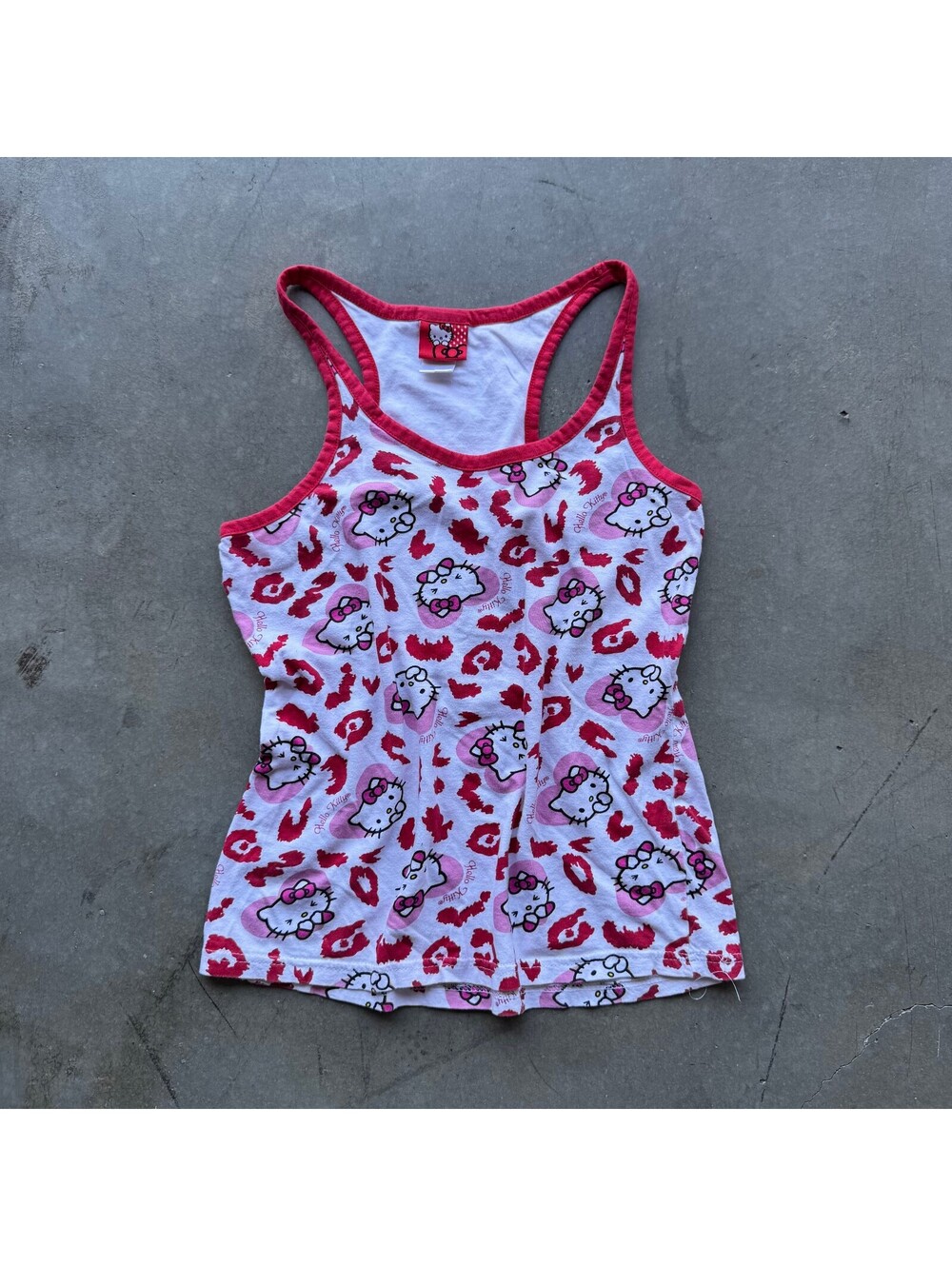 Vintage Y2K Hello Kitty Leopard Print Racerback Pink Tank Top Pink Size L